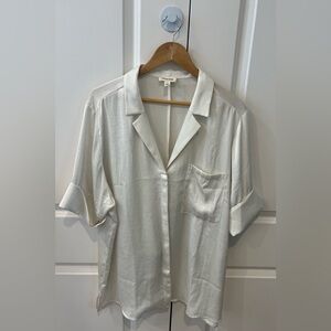 Open Edit NWT Women's Large ivory button up blouse short sleeve notched lapel